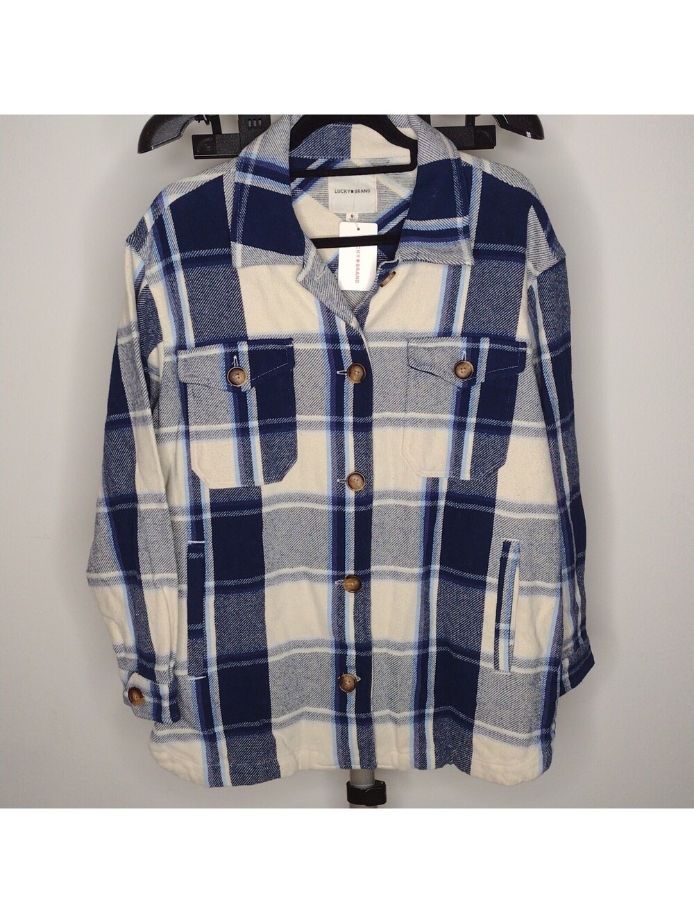 NWT Lucky Brand Women's Blue/White Plaid Jacket Size Medium